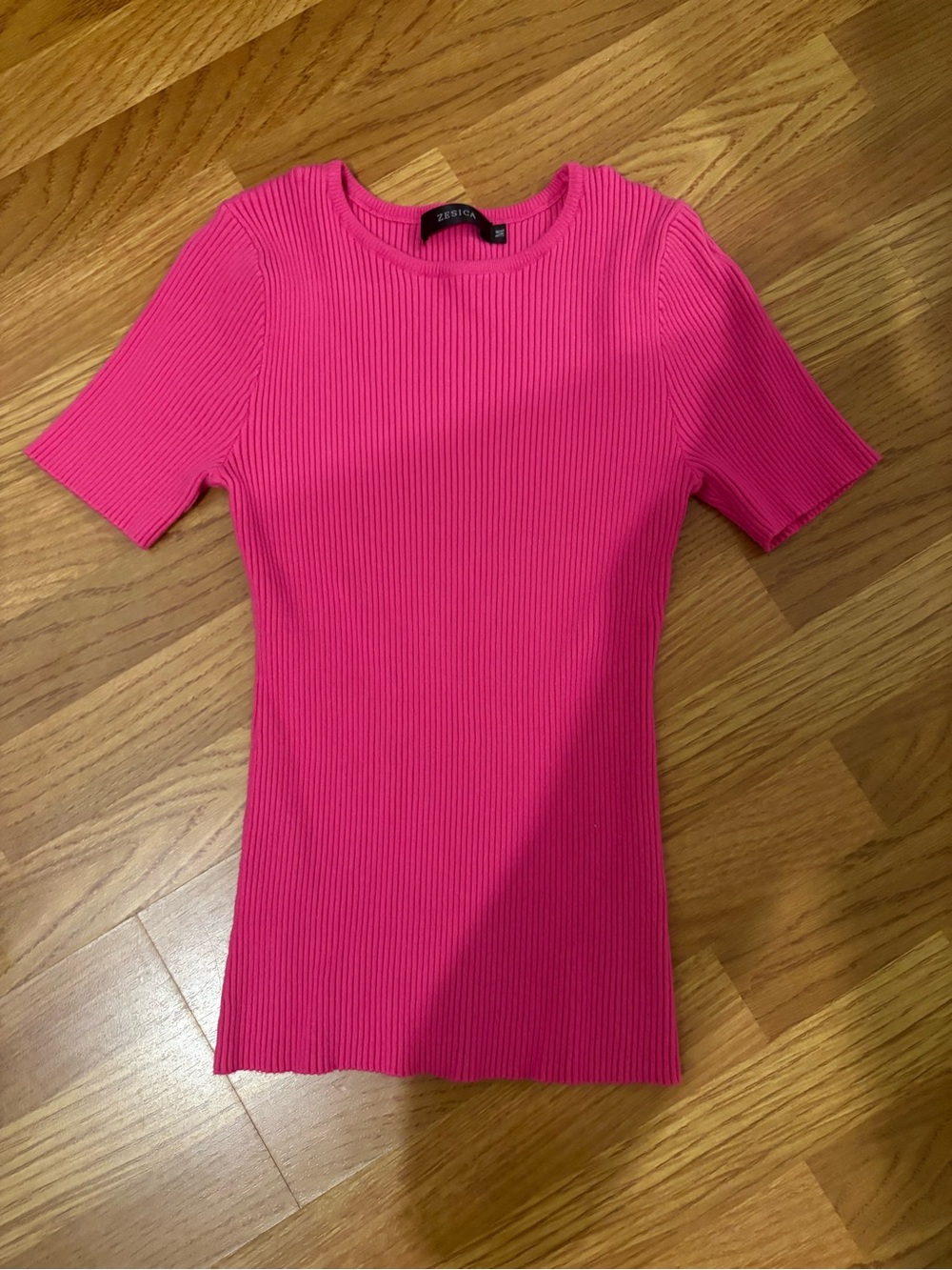Women's Ribbed Short-Sleeve Sweater Top in Hot Pink